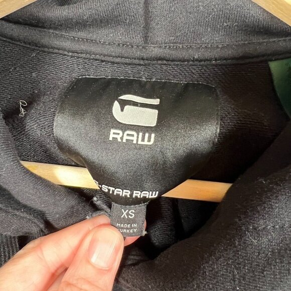 G Star Raw Logo Tape Hooded Sweater Sweatshirt Unisex Size XS Black Hoodie - Picture 3 of 15